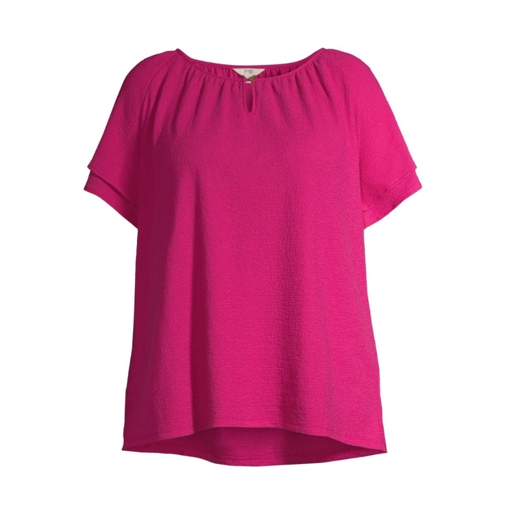 Terra & Sky NWT Women's Plus Size Textured Ruffle Sleeve Peasant Top 589